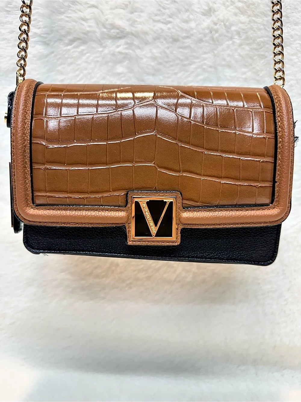 Victoria's Secret The Victoria Mini Shoulder Bag Croc Colorblock Brown & Black